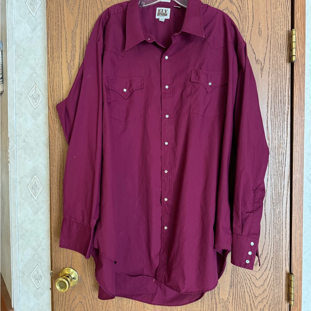 Ely Cattleman Maroon Western   Snap Button Down Shirt 20x37